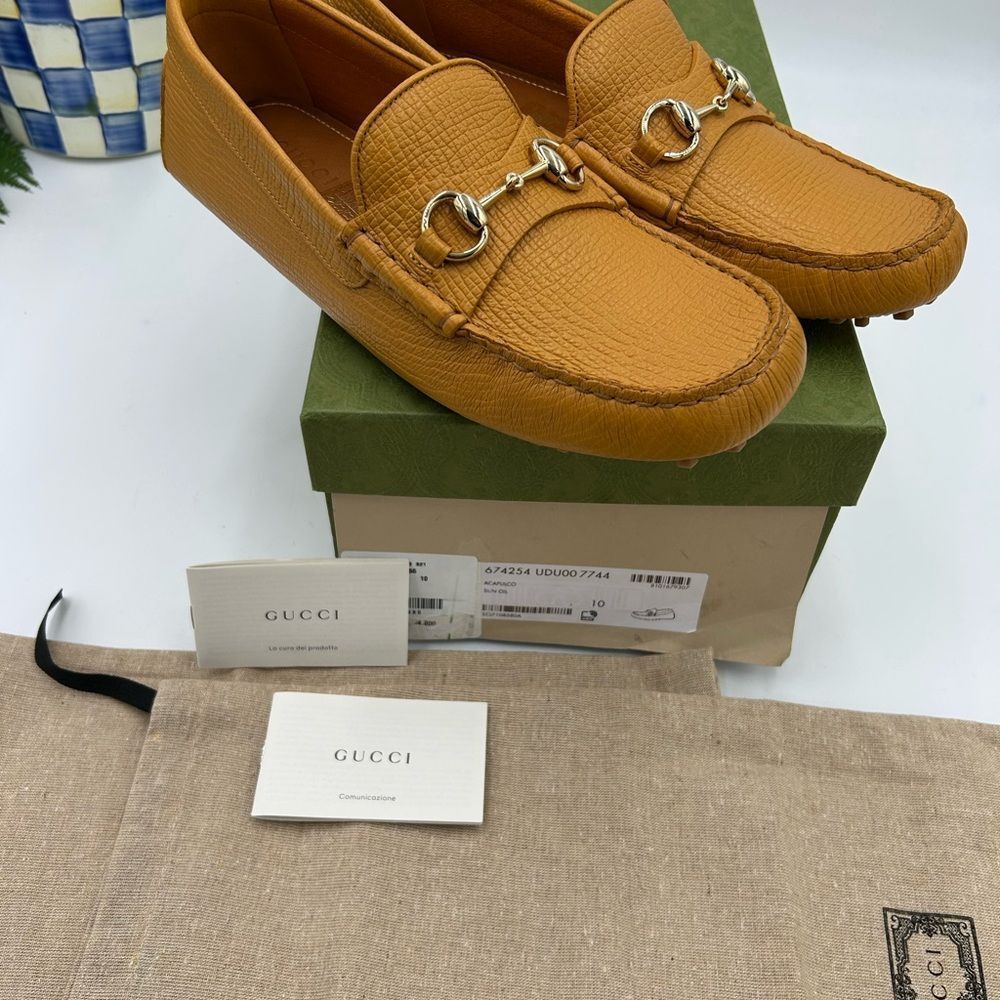 Men’s Gucci pebble grain leather horse bit driver loafers size 10 fits 10.5 US - Picture 10 of 11